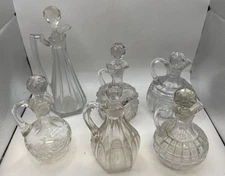 Vintage Set of 6 Clear Glass Cruets with Stoppers oil vinegar  Vtg