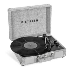 VICTROLA JOURNEY+ SIGNATURE BLUETOOTH SUITCASE RECORD PLAYER - LIGHT GREY LINEN