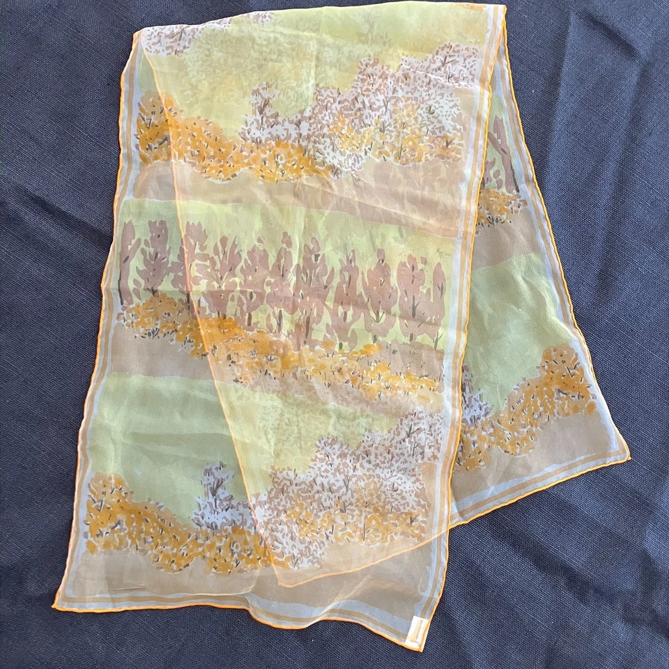 "Bufanda vintage Vera pura mezcla seda gasa otoño paisaje 42"" x 14"" rectangular" Foto 3 de 4