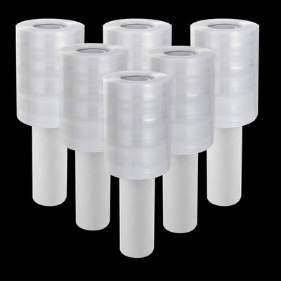 Rollo de pelicula plastica elastica industrial transparente de cuatro pulgadas