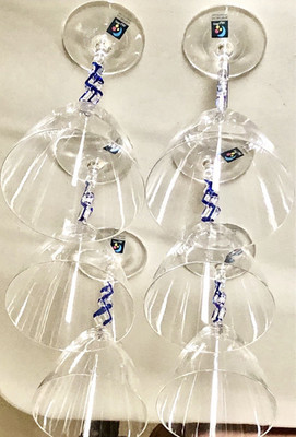 NACHTMANN Set of 6 Clear Wine Glasses with Blue Twisted Stem, Germany