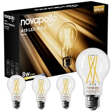 🔥4Pack Dimmable Edison Bulbs 60W A19 LED Warm Light E26 Glass Bulb 2700K 800LM
