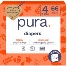 Pura 66 Pack Eco-Friendly White Unisex Size 4 Disposable Baby Diapers 0.42 per diaper