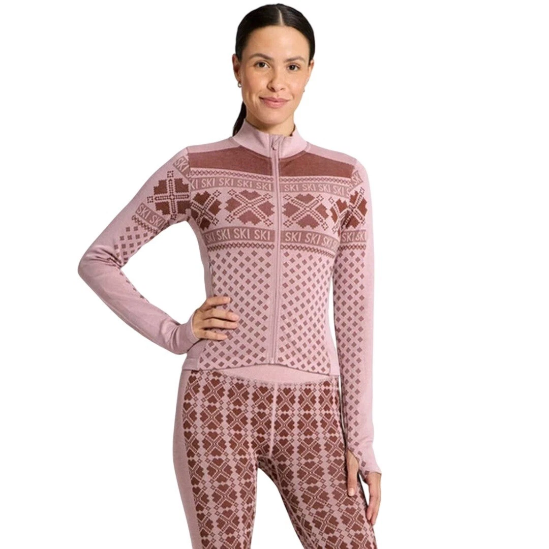 All in Motion Women's Pink Seamless Ski Fair Isle Full Zip Jacket Size Large