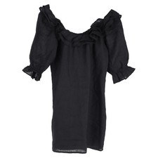 Reformation Belted Mini Off-Shoulder Dress in Black Linen