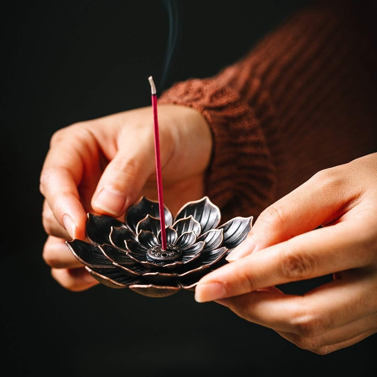 Compact Brass Lotus Incense Burner Set for Meditation & Relaxation