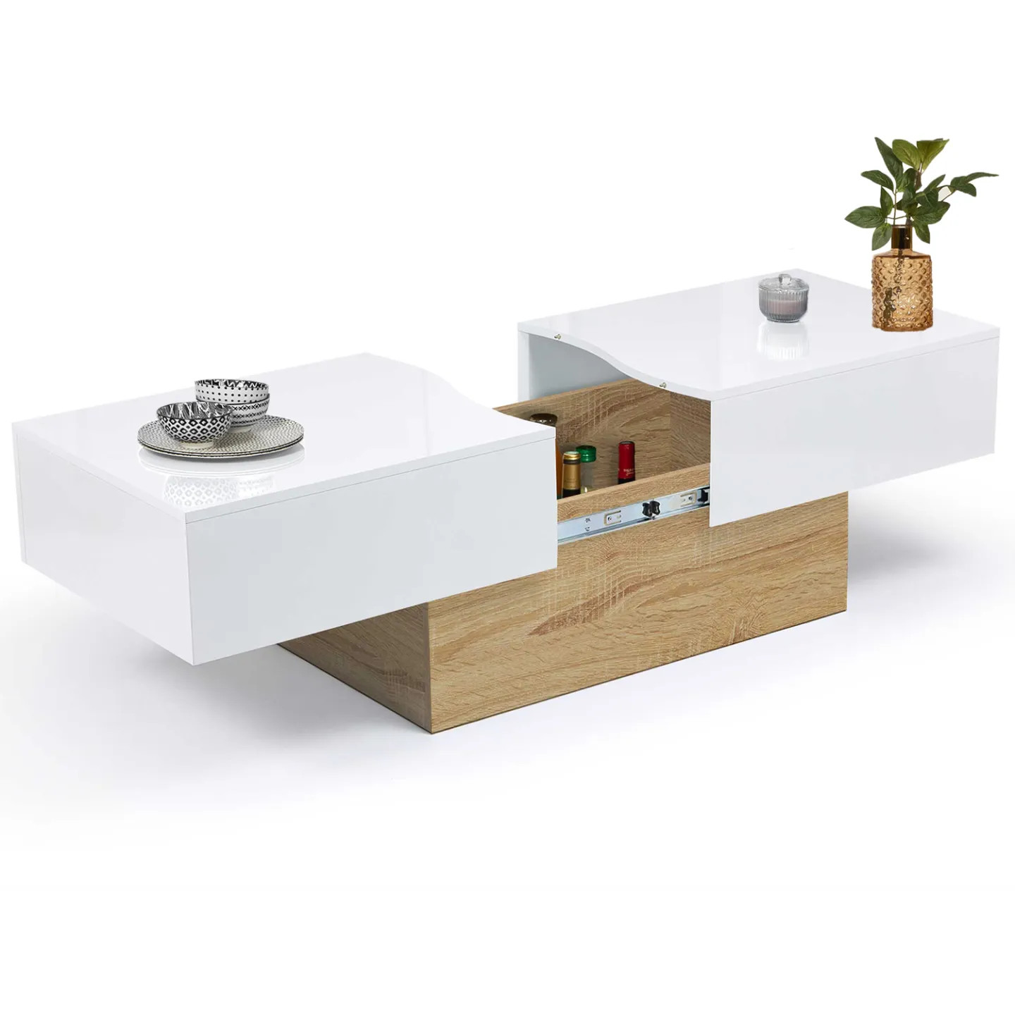 Table basse coulissante rectangulaire MARTA pour optimiser le rangement des petits salons
