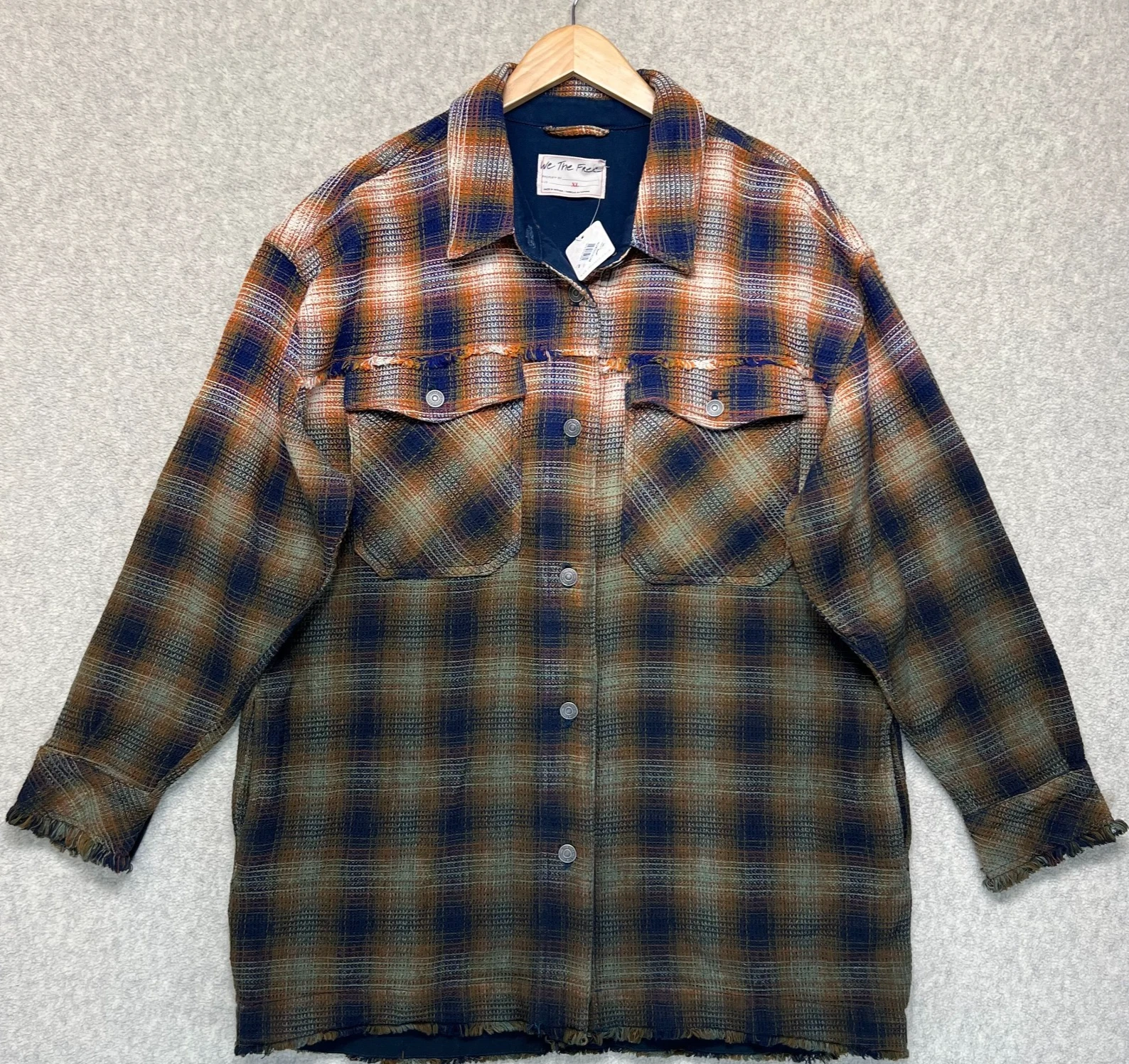 NWT We The Free Womens Shacket Shirt Jacket Navy Tobacco Combo Anneli Plaid XL