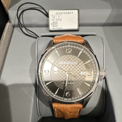 Hamilton Jazzmaster Viewmatic 44mm Auto Gray Dial Brown Leather Date Swiss
