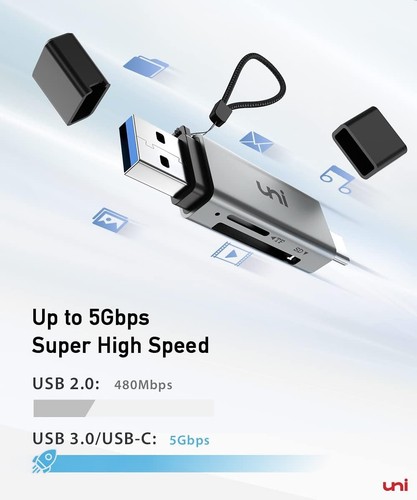 uni SD Card Reader, High-Speed USB C to Micro Adapter 3.0 Grey - 第 2/8 張圖片