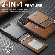 2in1 Magnetic Leather Card Holder Wallet Case For iPhone 17 16 15 14 13 Pro Max