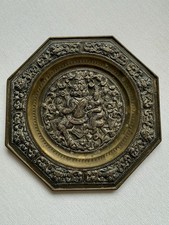 Antique Indian TANJORE Mixed Metal Octagonal HINDU DEITY Plate Silver Overlay