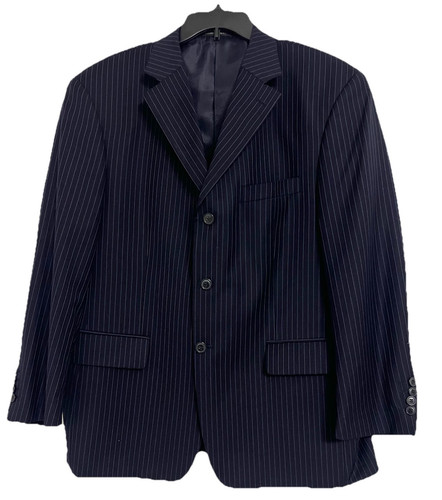 BACHRACH Men’s Blazer 44S, Navy Blue Striped Suit Jacket Honeycomb Navy Lining - Picture 1 of 24