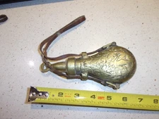 Antique Brass Black Powder Flask Embossed On Both Sides