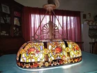 Vintage Rare Tiffany Style Stained Glass Hanging Cealing Pool Table Lamp 2 Bulbs