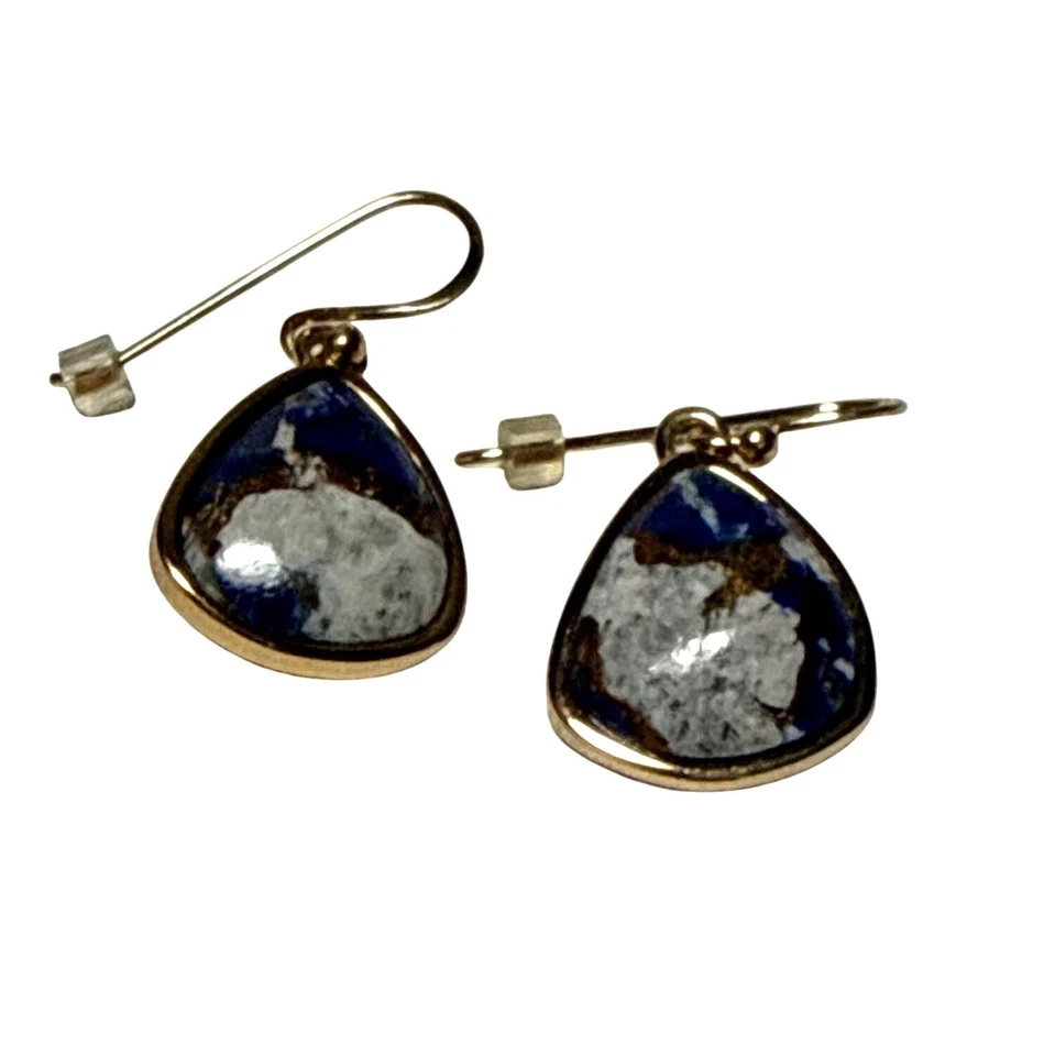 Brincos de Pingente de Lápis-Lazúli em Prata Esterlina 925 Barse com Acabamento em Ouro - Imagem 3 de 4