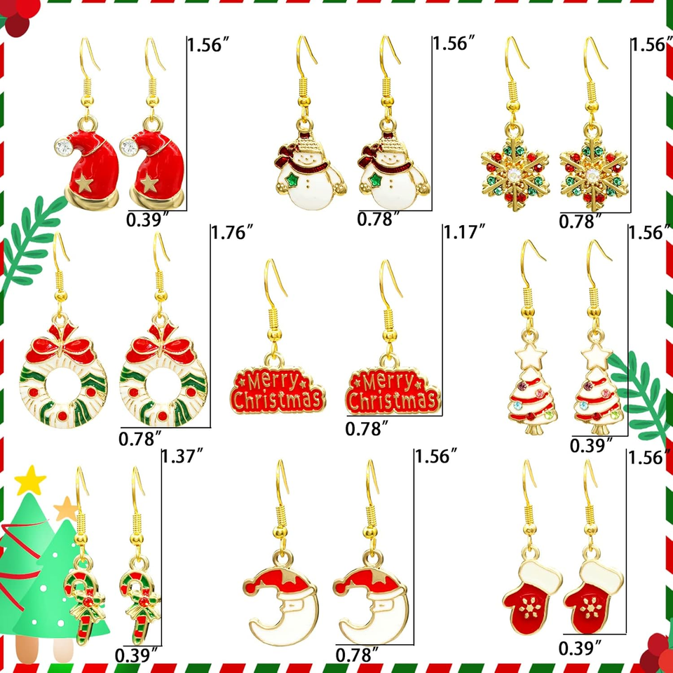 Gleamart 2 Paia Orecchini Pendenti Natale Per Donna | Goccia In Lega E Cristallo | Bijou Festivi Per Feste E Regali