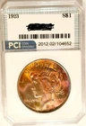 1923 Gem BU ++++ Near Flawless  Rainbow Toned Peace  Dollar Scarce !