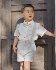 Rylee and Cru Noralee Boy Size 8 - Formal Wear Blue Suspender Shorts + Shirt