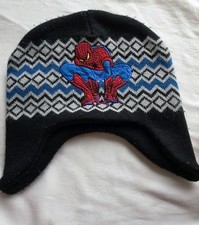 Spider-Man Marvel Beanie Hat Ear Flaps Child Knit Embroidered Geometric