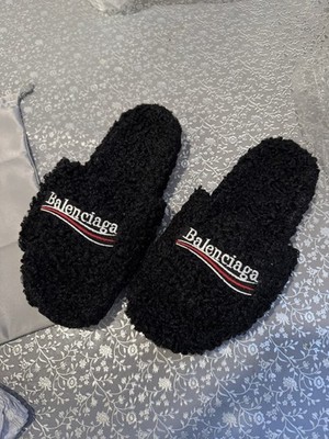 Balenciaga Black Faux-Shearling Logo Slide Slippers size 10 Balenciaga Men main image 2