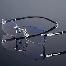 Photochromic Gunmetal Progressive Rimless Reading Glasses Anti-blue Magnifier