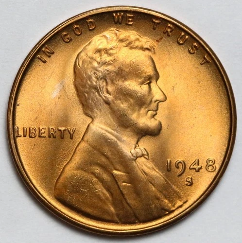 New Listing1948-S 1c Lincoln Wheat Cent Uncirculated - RAW - RED - Lustrous GEM!