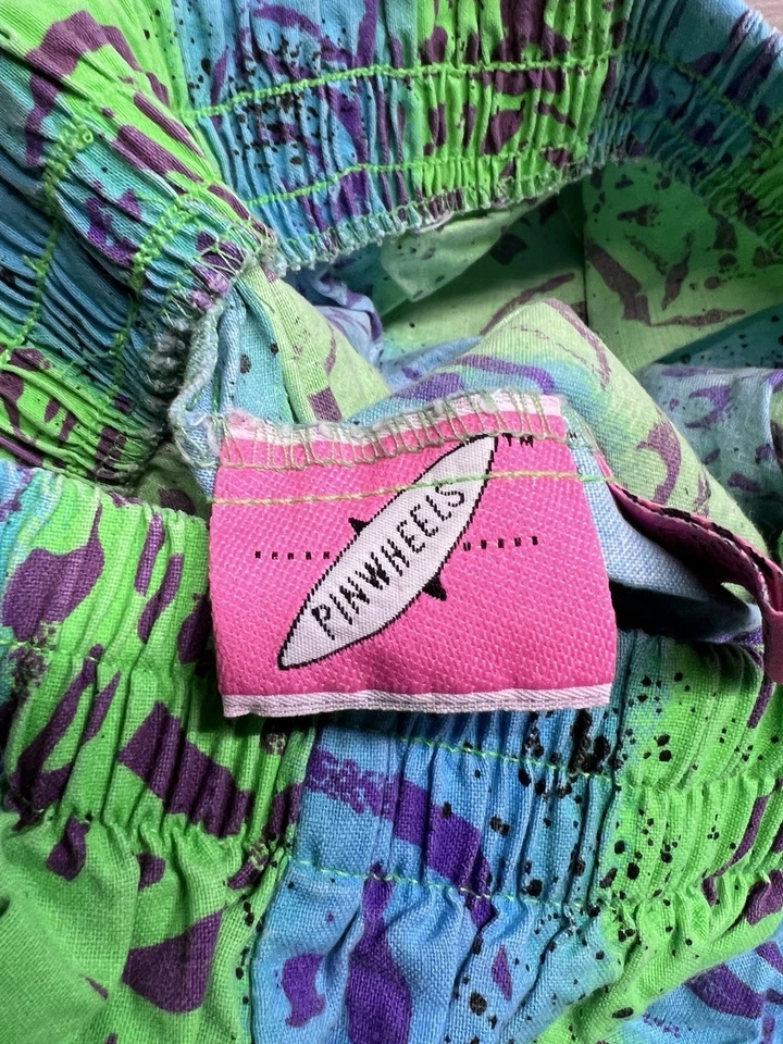 Pantalones Cortos Vintage Pinwheel Talla M Neón Multicolor Geométricos EE. UU. 90s Surf Skate #2 Foto 3 de 4