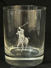 RALPH LAUREN POLO CRYSTAL ROCKS OLD FASHION GLASS RACING POLO HORSE VINTAGE