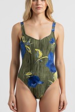 Vintage 90s Floral One Piece Bathing Suit Swimwear Boho Cottagecore Beach Size 8