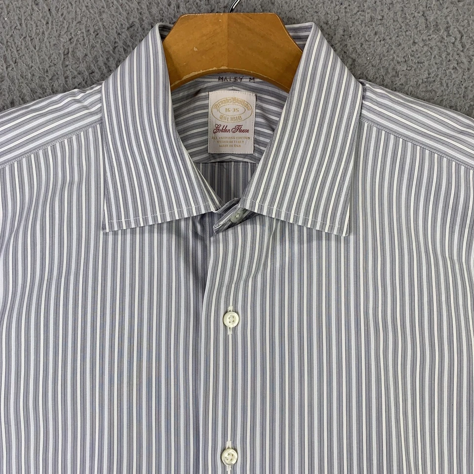 Camisa Brooks Brothers polar dorada para hombre 16-35 azul blanco egipcio Italia EE. UU. Foto 3 de 4