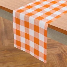 Linen Buffalo Check Table Runner 72 Inches Long - 14 x 72 Inch Pumpkin & White