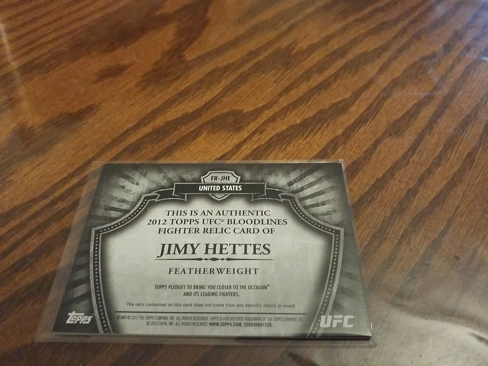 2012 Topps UFC Bloodlines Fighter Relic Insert Card #187/188 Jimy Hettes #FR-JHE - Image 3 of 4