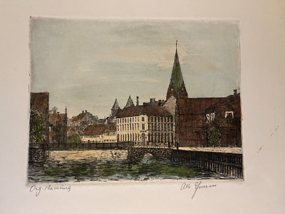 Albert Jensen (Elmstedt) Original Kunst - Kathedrale Aarhus, Dänemark signier...