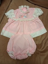 9 Months Vintage Cradle Togs Girl Embroidered Hearts Dress with Washable Diaper