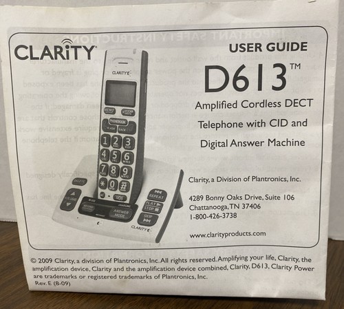 Clarity D613 Wzmocniona baza telefonu bezprzewodowego / sekretarka z instrukcją obsługi - Zdjęcie 5 z 5