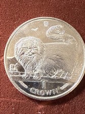 ISLE of MAN 1997 PM Copper Nickel 1 CROWN Coin LONG -HAIRED SMOKE Cat UNC