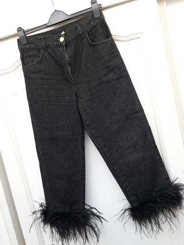 Pantalone Jeans Nero Con Piume Donna Taglia 40 | eBay