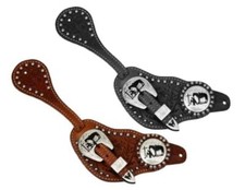 SPUR STRAPS Mens FLORAL Showman Tooled Leather Silver Engraved PRAYING COWBOY