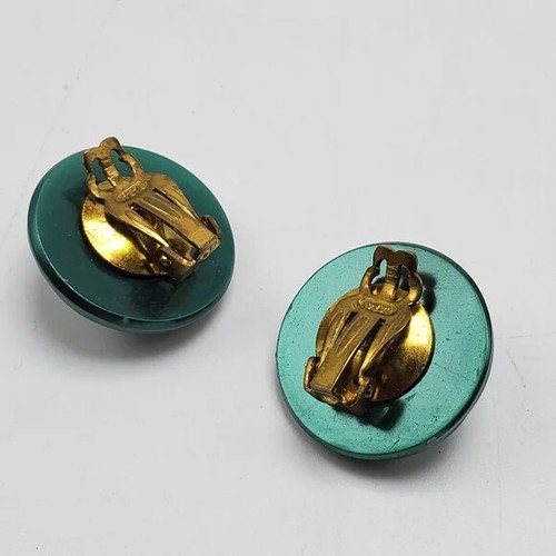 70's Japan Green Dimple Clip-On Earrings Stud Silver Tone Tone Bold Vintage - Foto 4 di 7