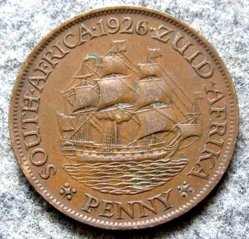 SOUTH AFRICA - ZUID AFRIKA GEORGE V 1926 ONE PENNY, SAILING SHIP DROMEDARIS - Picture 1 of 6