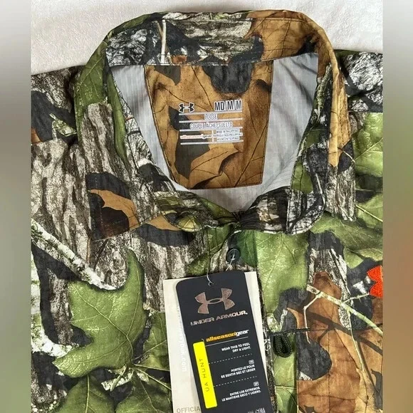 NWT Under Armor Mossy Oak Medium UA Hunt Camo Performance Button Front Shirt - Image 4 of 4