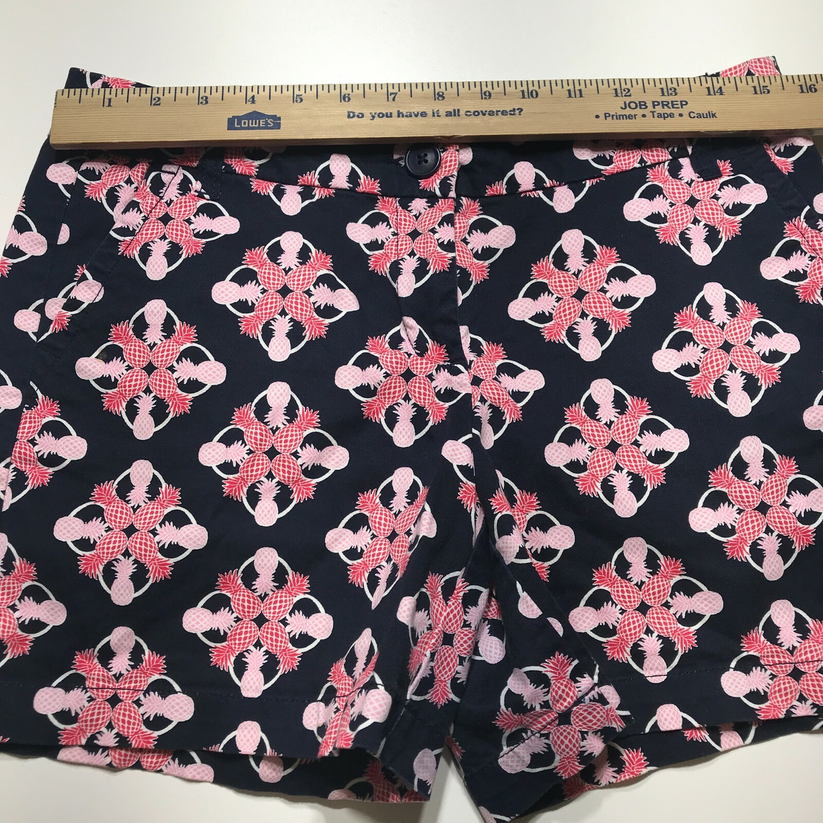 Crown & Ivy Shorts Womens 6 Navy Pink Pineapple Print Chino 5 Inch Midi Stretch image 10