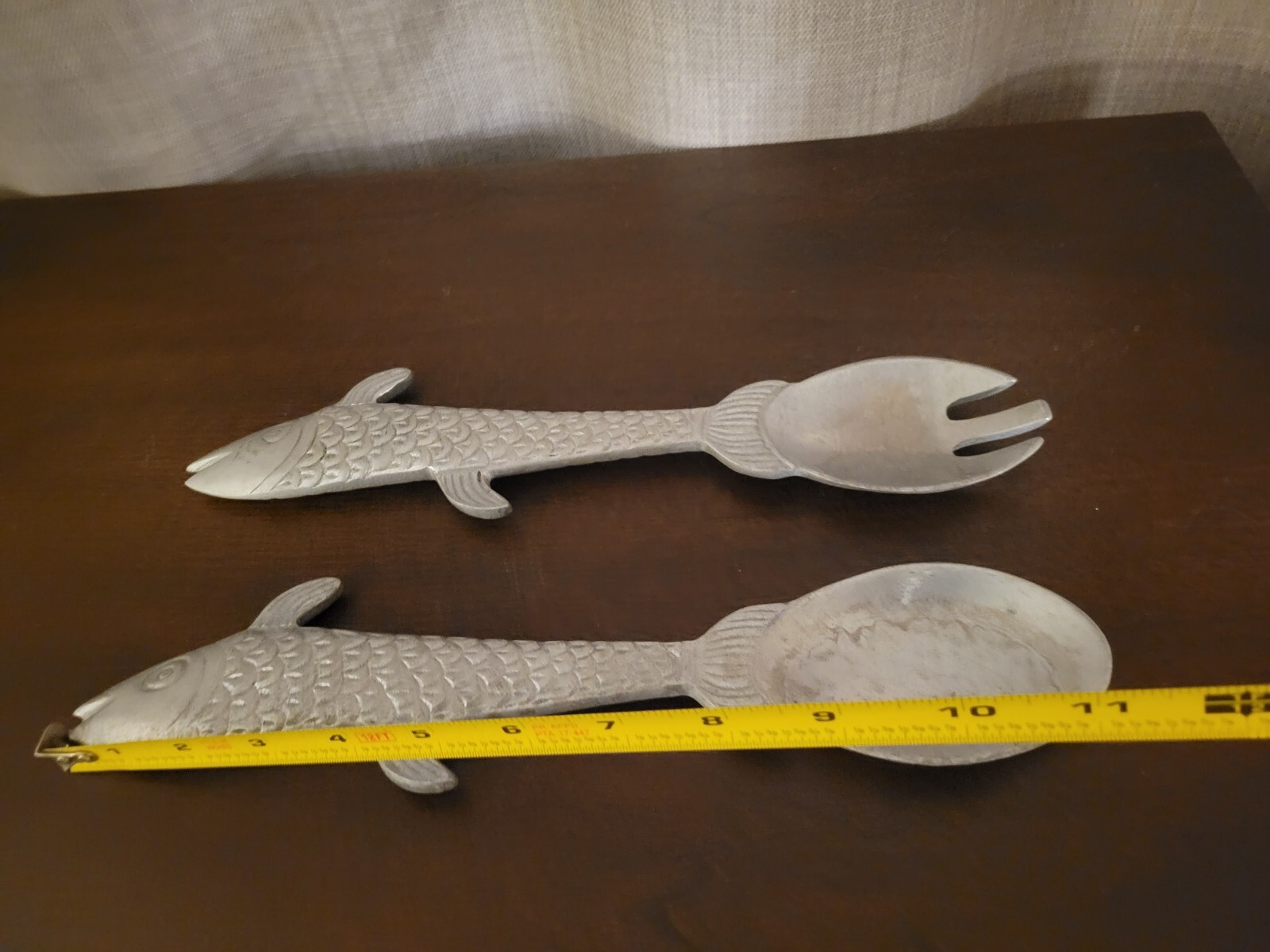 Mid Century Fish Heavy Salad Serving Spoon and Spork Fork Serving Set