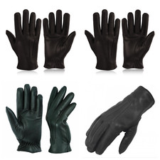 Men's Leather Police Top Quality Soft Genuine Real Driving Gloves Unlined Black
