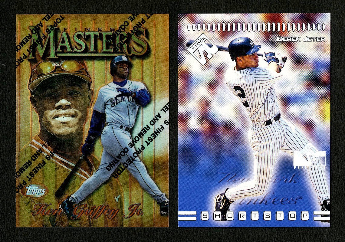 1997 TOPPS FINEST REFRACTOR #238 KEN GRIFFEY JR 1999 PACIFIC #8 DEREK JETER /399