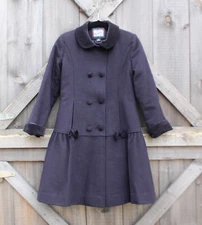 Vintage Girls Classic Rothschild Navy Blue & Velvet Wool Winter Coat Size 6X