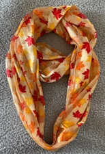 Silk Feel Multicolor Shiny Leaf Infinity Fashion Scarf One Size Polyester