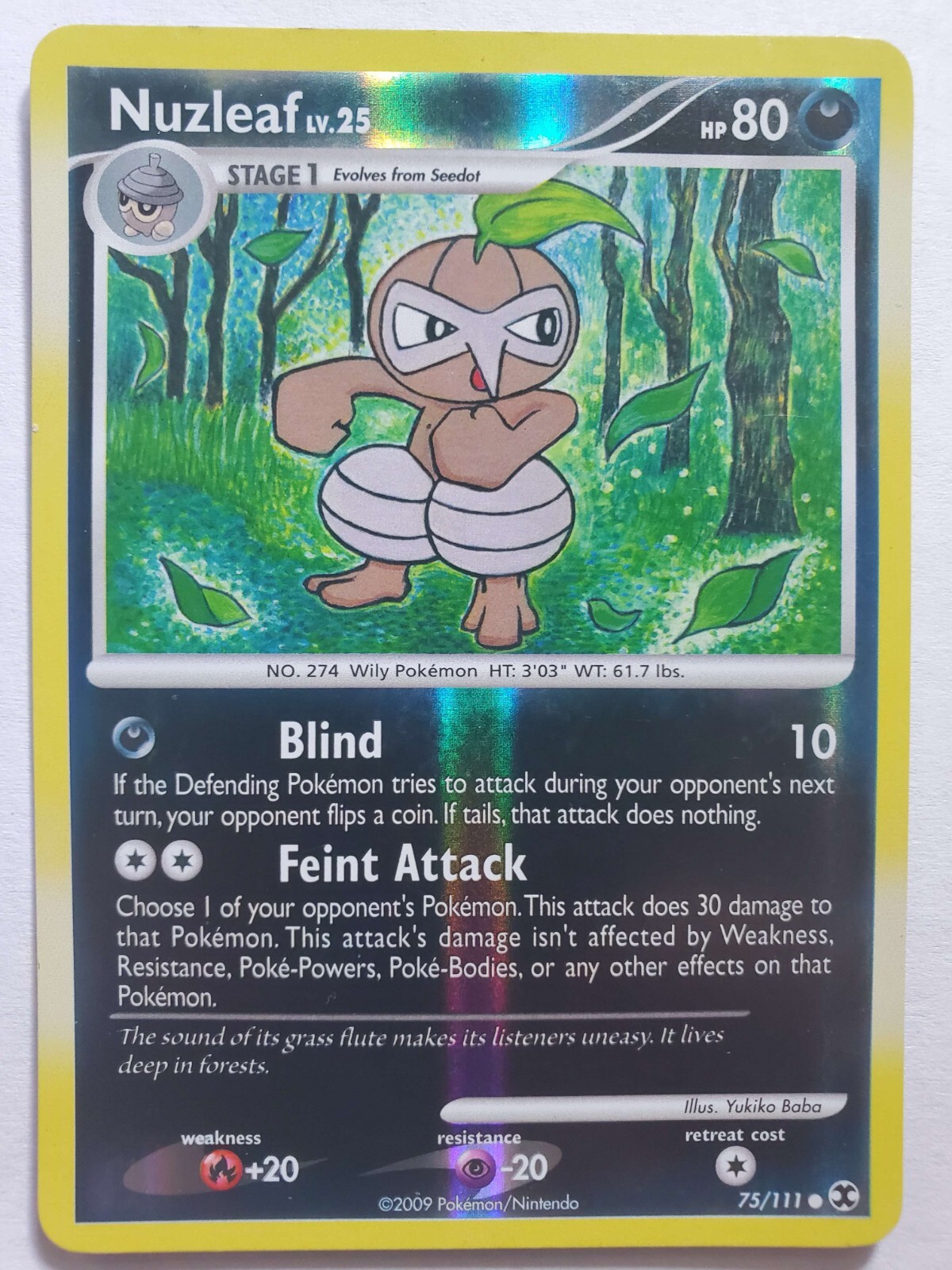 Vintage Pokemon Nuzleaf LP 75/111 Reverse Holo Platinum Rising Rivals 2009
