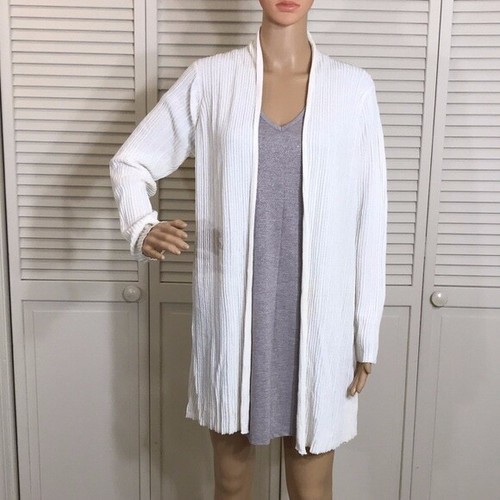 Neu mit Etikett Eileen Fisher Cardigan Tüll bunte Rippnähte weiß Pullover Medium